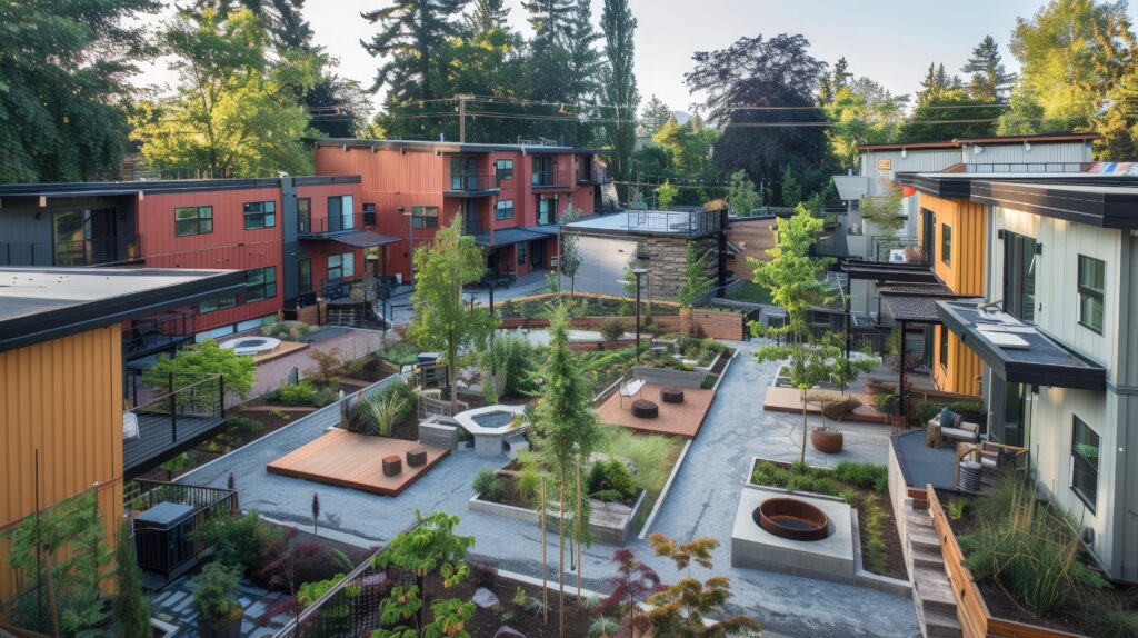 Write about the community-oriented design of small co-housing units